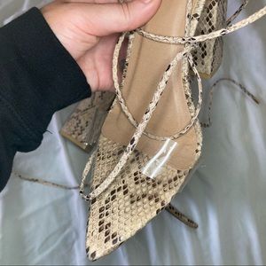 Snake print block heel tie up leg